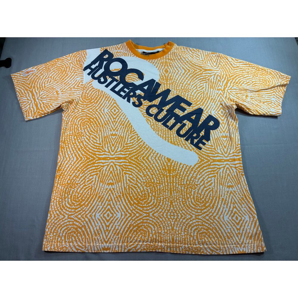 Rocawear T Shirt Men’s XL Yellow White Graphic Logo Streetwear Crew Neck